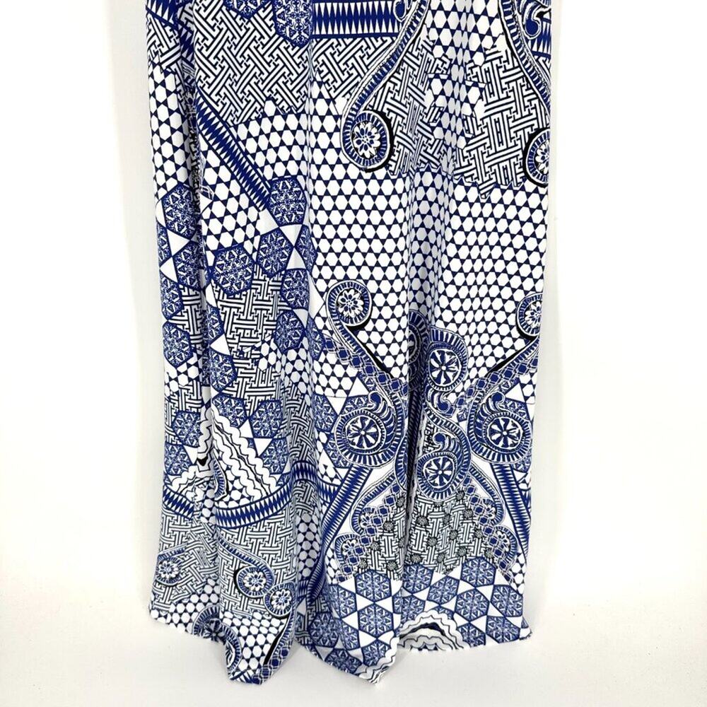 Amy Matto Strapless Midi Dress Blue White Pattern Size Large - Picture 3 of 7